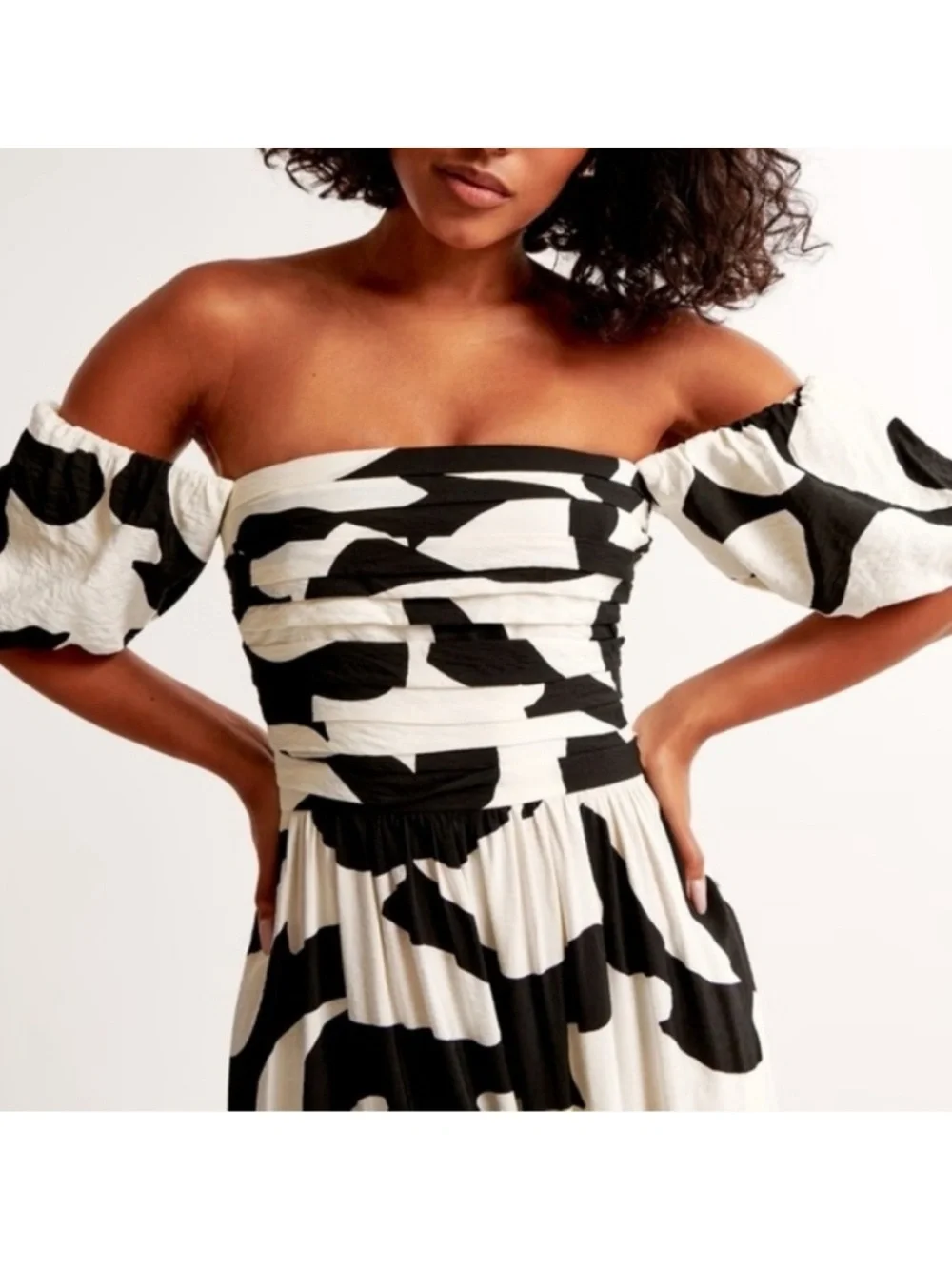 A&F Emerson Midi Dress in Black and White Abstract Size S Tall